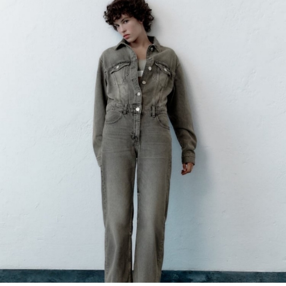 Zara Gray Denim Jean Jumpsuit